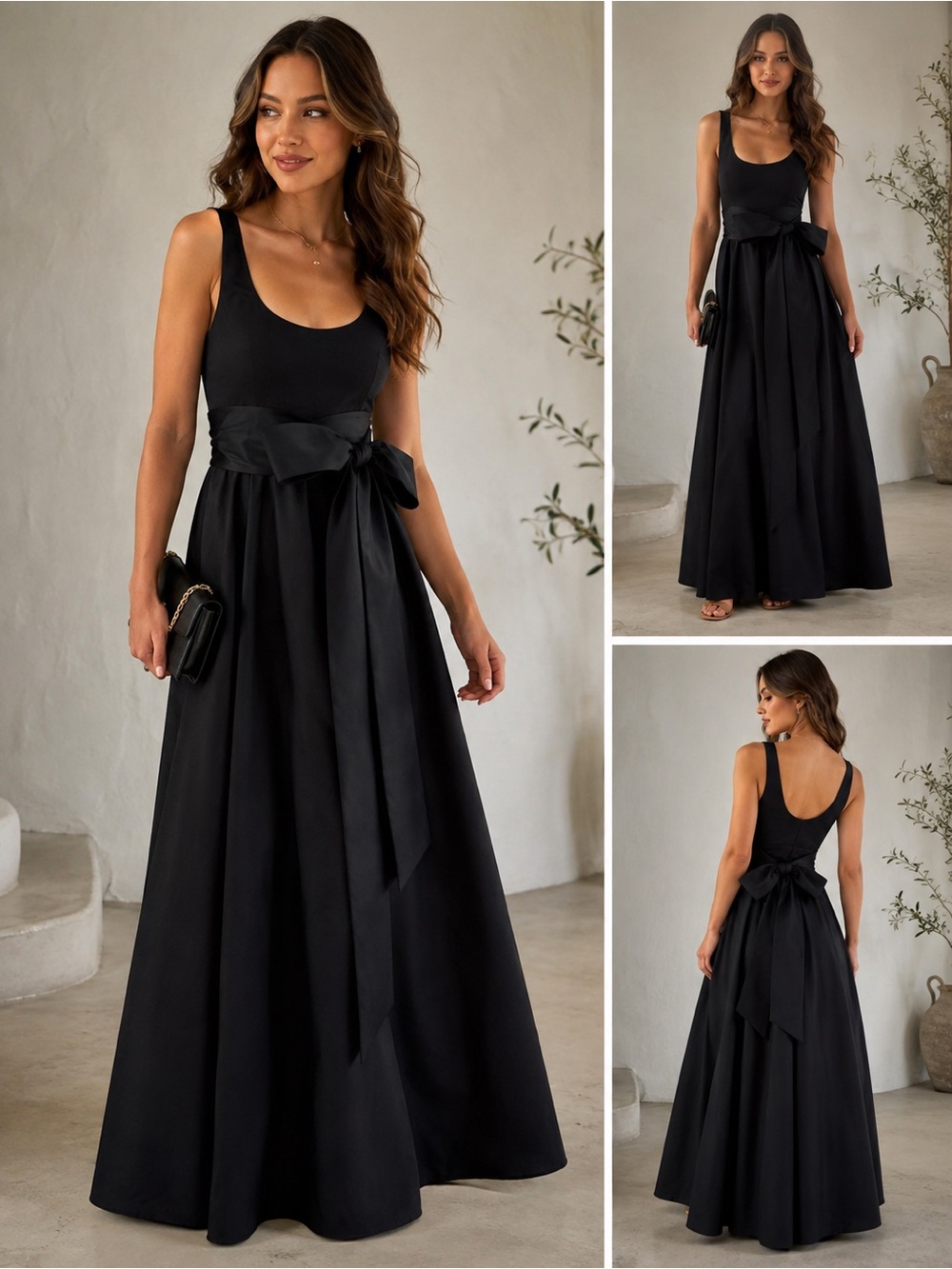 Polo by Ralph Lauren Black Scoop-Neck Maxi Dress with Waist Bow